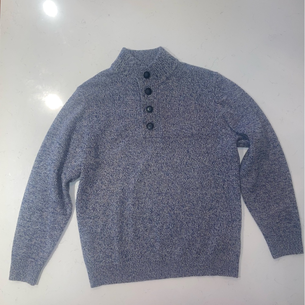 Emidio Tucci 100% Wool Sweater Polo Mens medium Blue Knit Long Sleeve pullover